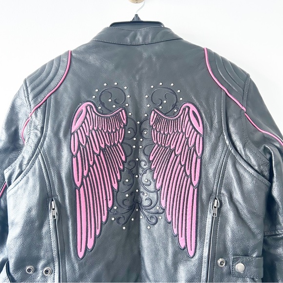Vintage Renegade Classics Leather Hot Pink Wings Black Biker Moto Jacket Small - Picture 15 of 16